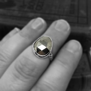 Faceted Pyrite set in Sterling Silver-Ring Size 8.5-Handmade Artisan Sterling Silver Jewelry