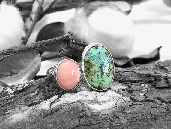 Turquoise and Pink Peruvian Opal Ring Size-7-handmade Artisan Sterling  Silver Jewelry - Etsy
