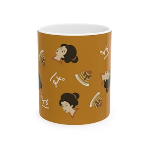 Charmante japanisch inspirierte Keramiktasse, Tee-Liebhaber-Geschenk, Kaffeetasse, Boho Wohndekor
