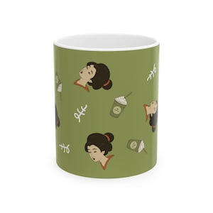 Charmante japanisch inspirierte Keramiktasse, Tee-Liebhaber-Geschenk, Kaffeetasse, Boho Wohndekor