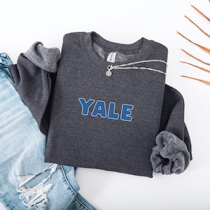Yale Bubble Letter Crewneck Sweatshirt | Yale University Sweater | Ivy League College Spirit Wear | Gildan 18000 Unisex