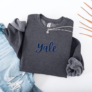 Yale Crewneck Sweatshirt | Yale Cursive Design | College Game Day Apparel | Bulldogs Unisex Pullover