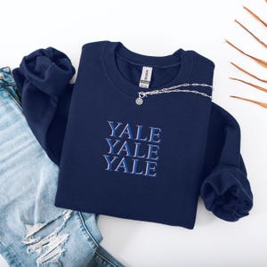 Yale Crewneck Sweatshirt | Yale Multi Print University Sweater | Ivy League College Spirit Wear | Gildan 18000 Unisex