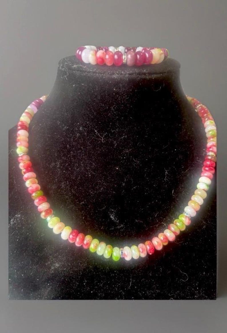 Conjunto de collar y pulsera con piedras arcoíris multicolores y detalles de cristal, inspirado en Anthropologie imagen 2
