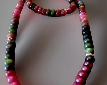 Anthropologie Inspired Muliti Colored  Stone Necklace and Bracelet set w/pink Crystal Accents
