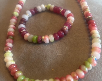 Anthropologie Inspired Muliti Colored Rainbow Stone Necklace and Bracelet Set w/Crystal Accents