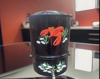 Panela de lagosta vintage tamanho XL em granito com esmalte salpicado