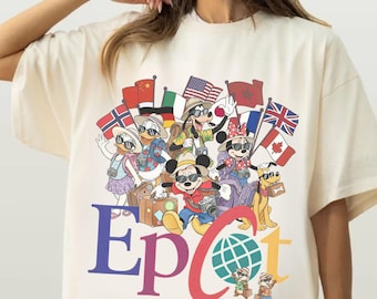 Comfort Colors® EPCOT Shirt, Disney EPCOT World Tour, Mickey Flags of Nations Vintage 90s Style WDW Unisex Tee, Family Trip Shirt