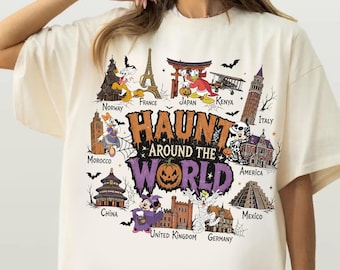 Disney Epcot Haunt Around The World Shirt, Disney World Tour Family Trip Tshirt, Mickey & Friends Not So Scary Halloween Party Tee