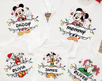 Disney Custom Name Mickey And Friends Christmas T-Shirt, Disneyland Family New Year Shirt, Disneyland Xmas Vacation Group Matching Shirt