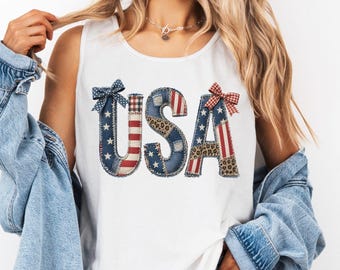 Comfort Colors® USA American Flag FAUX Patchwork Tank Top, FAUX Quilted 4th Of July Shirt, Independence Day Shirt 250 Years Shirt Print Only