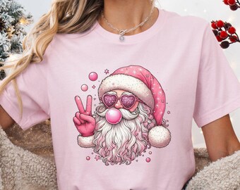 Pink Santa Christmas Shirt, Girls Toddler TShirt, Mommy and Me Matching