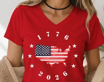 250th Anniversary of USA Bella Canvas V-Neck Shirt, America Independence Day Matching V-Neck Tee, Patriotic Gift
