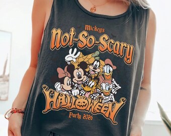 Vintage Mickey's Not So Scary 2026 Tank Top, WDW Halloween Family Costume Outfit, Halloween Group Shirt, Mickey Friends Skeleton Pumpkin Tee