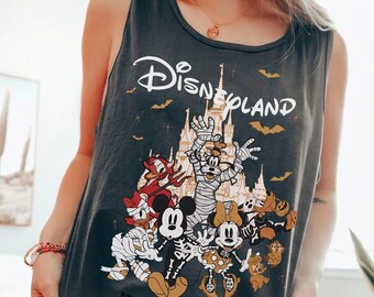Vintage Disneyland Halloween Comfort Colors Tank Top, Mickey's Not So Scary Party Shirt, Mickey Skeleton Shirt, Disney Halloween Shirt