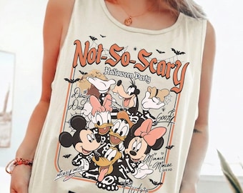 Vintage Mickey's Not So Scary Halloween Party 2026 Disney Characters Skeleton Tank Top, Disneyland 2026 Halloween Family Shirt