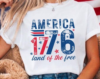 1776 America Shirt, Land of the Free USA T-Shirt, Patriotic Graphic Tee, 4th of July Sweatshirt, Retro USA Independence Day Shirt Women