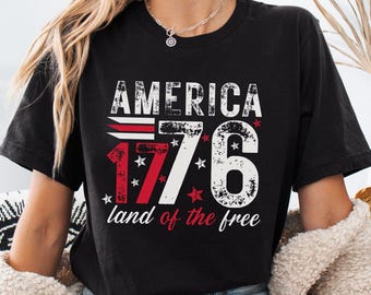 1776 America Shirt, Land of the Free USA T-Shirt, Patriotic Graphic Tee, 4th of July Sweatshirt, Retro USA Independence Day Shirt Women