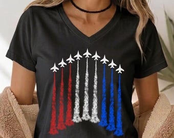 250th Anniversary of USA Bella Canvas V-Neck Shirt, Patriotic Jet Fighter Shirt, Independence Day Tee, USA 1776-2026 Shirt