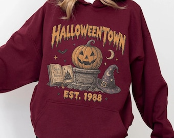 Halloweentown Est 1988 Hoodie, Vintage Pumpkin Halloween Sweatshirt, Retro Spooky Season Crewneck