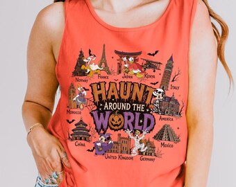 Disney Epcot Haunt Around The World Tank Top, Disney World Tour Family Trip Shirt, Mickey & Friends Not So Scary Halloween Party