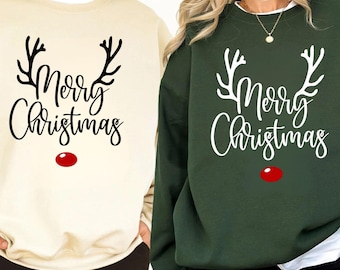 Reindeer Merry Christmas Family Sweatshirt, Holiday Unisex Sweater, Xmas Crewneck Sweatshirt, Family Matching Shirts
