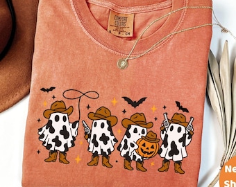 Comfort Colors® Western Ghost T-Shirt, Halloween Shirt, Cute Ghost Shirt, Halloween Party Shirt, Spooky Fall Shirt, Country Girl Gift