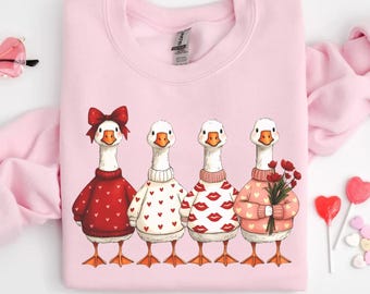 Felpa retrò con oca di San Valentino, divertente maglietta con anatra di San Valentino, maglietta con fiocco di San Valentino Coquette, maglietta XoXo Be Mine