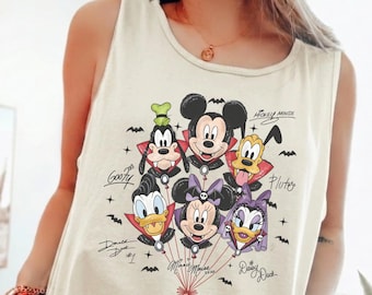 Comfort Colors® Mickey and Friends Tank Top, Halloween Disney Character Family Trip Shirt, Mickey Minnie Donald Daisy Goofy Pluto Tank Top