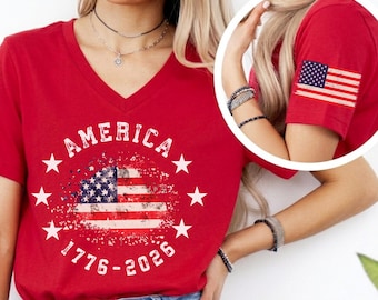 250th Anniversary of The United States Bella Canvas V-Neck Tee, USA Independence Day Shirt, Semiquincentennial 1776 2026