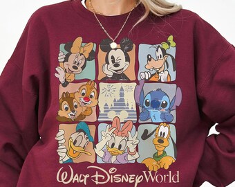 Retro Cartoon Characters Sweatshirt, Vintage Mickey & Friends Vacation Shirt, Retro Walt Disney World Theme Park Style Hoodie