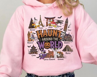 Disney Epcot Haunt Around The World Hoodie, Disney World Tour Family Trip Sweatshirt, Mickey & Friends Not So Scary Halloween Party
