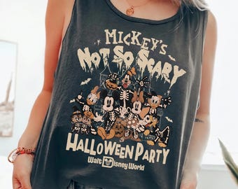 Retro Mickey’s Not So Scary Halloween Tank Top, Comfort Colors Disney Halloween Skeleton Tank Top, Disney Family Trip Halloween Baby Tee