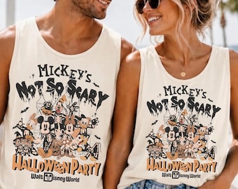 Retro Mickey’s Not So Scary Halloween Tank Top, Comfort Colors Disney Halloween Skeleton Tank Top, Disney Family Trip Halloween Baby Tee