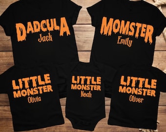 Custom Name Dadcula Momster Little Monster Shirt, Personalized Matching Halloween Gift for New Mom and Dad, Spooky Dad, Spooky Mom, Dadcula