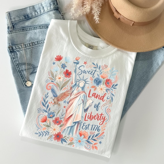 Sweet Land Of Liberty 1776 Shirt, Floral Statue Of Liberty July 4th Tee, America 250th Comfort Colors Shirt