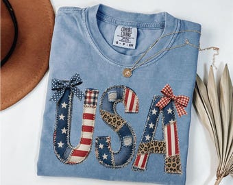 Comfort Colors® USA American Flag FAUX Patchwork Shirt, FAUX Quilted 4th Of July Shirt, Independence Day Shirt, 250 Years Shirt, Print Only