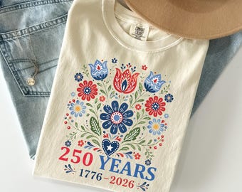 Comfort Colors Floral 250th Anniversary Shirt, Wildflower Independence Day Tee