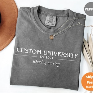 Benutzerdefinierte College Comfort Colors® Shirt, personalisiertes Universitäts- und College-Programm-Shirt, passende College-Shirts, benutzerdefinierte Abschluss-Shirts