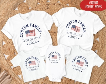 Personalized July 4th Family Celebration Shirt, Custom Family Last Name Shirts, Matching 4th of July Shirts, Patriotic Family T-Shirts