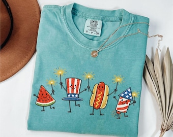 Comfort Colors® Patriotic Doodle, Cute Fourth of July Shirt, Watermelon Hotdog Firework Shirt, Retro American Shirt, Funny Sumer 250th Shirt