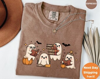 Comfort Colors Ghost Reading Book Halloween T-Shirt