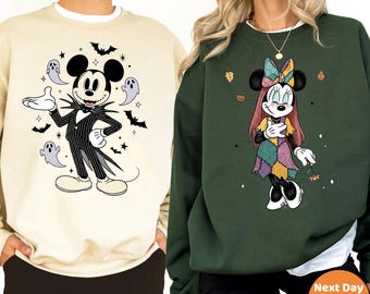 Mickey and Minnie Halloween Couple Sweatshirt, Mickey Ghost Shirt, Minnie Ghost Sweatshirt, Spooky Season Sweatshirt, Kids Halloween Sweater
