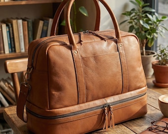 Women’s Leather Duffel Tote Bag 2 in 1 Travel Gym Weekender Purse Handmade Buffalo Leather Overnight Shoulder Bag 20" | Gift For Her | HLC