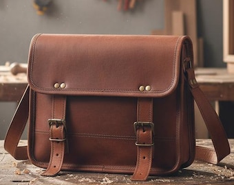 Personalized Handmade Leather Messenger Bag for Men & Women | Vintage Brown Satchel | Genuine Leather Crossbody Office Briefcase | HLC