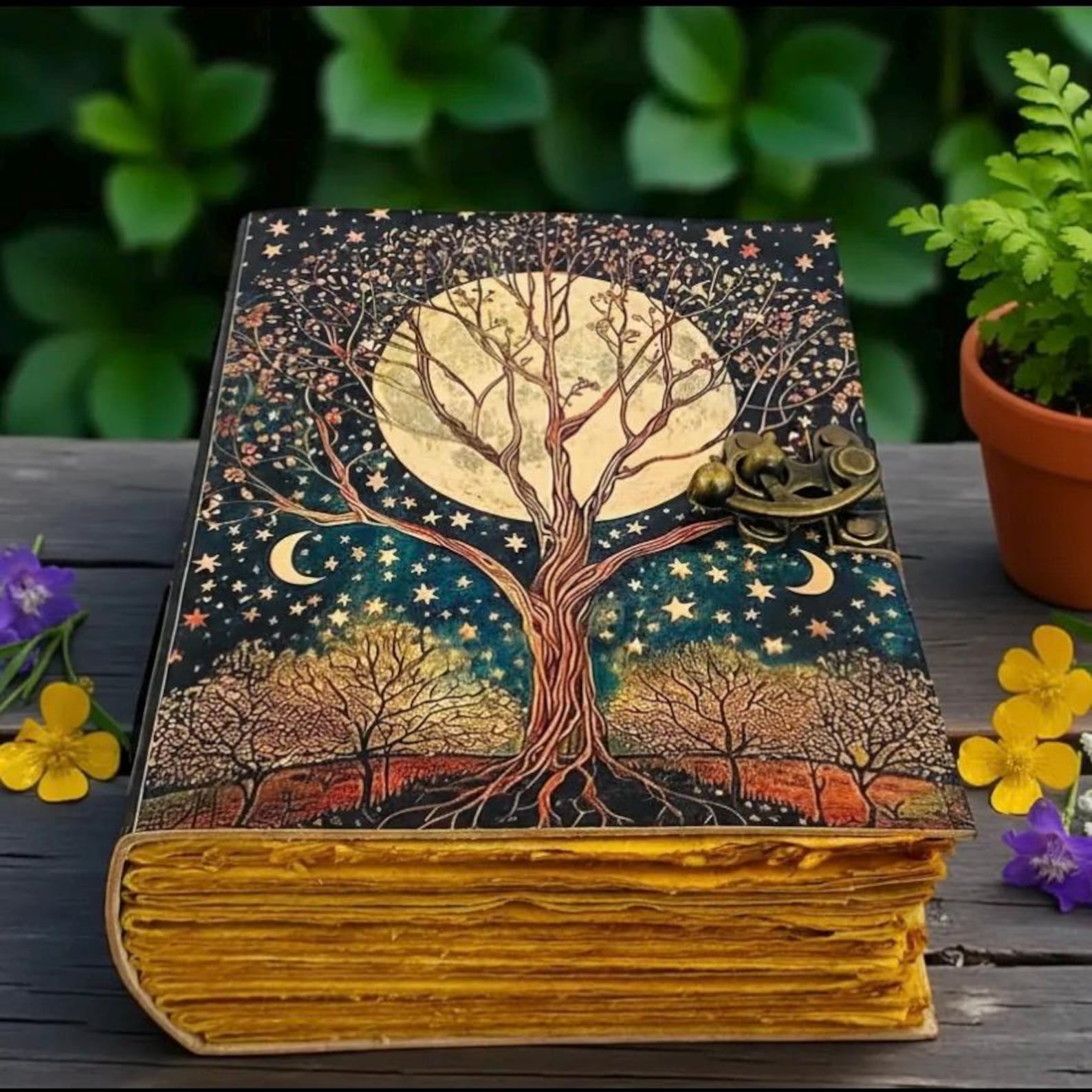 Tree of Life Leather Journal – Fairy Moon and Stars Grimoire Notebook ...