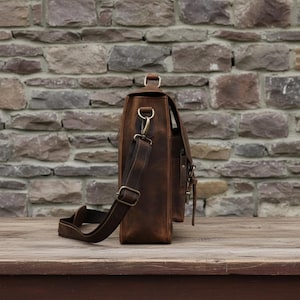 Handmade Buffalo Leather Messenger Briefcase Bag for Men Vintage Laptop Shoulder Bag Office Work Satchel Brown Leather Bag - HLCLeatherCraft image 8