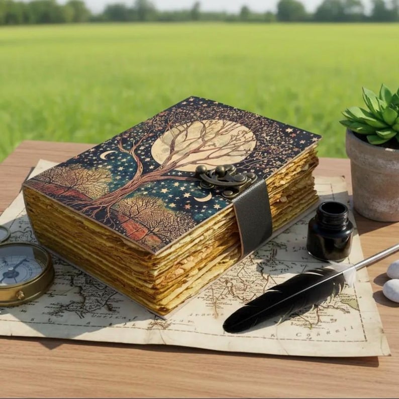 Tree of Life Leather Journal – Fairy Moon and Stars Grimoire Notebook ...