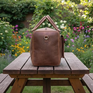Handmade Buffalo Leather Duffel Bag for Men & Women | Genuine Leather Large Weekender Gym Overnight Rustic Travel Bag | HLCLeatherCraft image 5