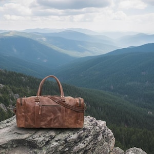 Handmade Buffalo Leather Duffel Bag for Men & Women | Genuine Leather Large Weekender Gym Overnight Rustic Travel Bag | HLCLeatherCraft image 4